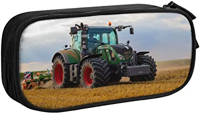 Federmäppchen Große Aufbewahrung Bleistift Tasche Grüner Traktor Pflügen von Feldern im Fokus Federtaschen, Handheld Büro Briefpapier Tasche Geeignet Etui für Mädchen Jungen