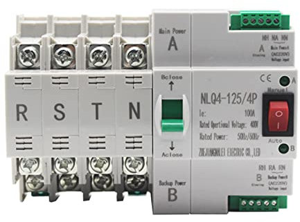 Dual Power Transferschalter, 4P 100A Automatischer Umschalter Transfer Switch, 400V Kippschalter für Generatoren, Automatischer Transferschalter Hochempfindlich für Stromversorgung Elektrisch
