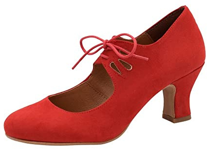 PASARELA - Zapatos de Baile Flamenco Antelina Cordones Antelina Mujer Color: Rojo B Talla: 37