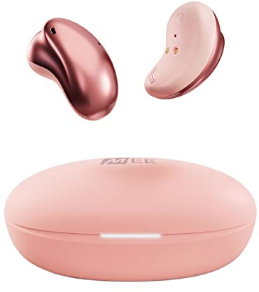MEE Audio Pebbles True Wireless Earbuds - Bluetooth 5.3 Low Profile in Ear Lightweight Headphones with Headset Microphone & Call Noise Reduction for Gym/Workouts/Sports and Gaming, Rose Gold