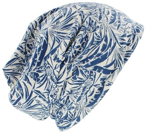 Chemo Headwear Beanie Head Wrap Scarf Turban Cap Cotton Feel Alopecia Bandana Head Cover Multifunction (Beige Blue Leaf)