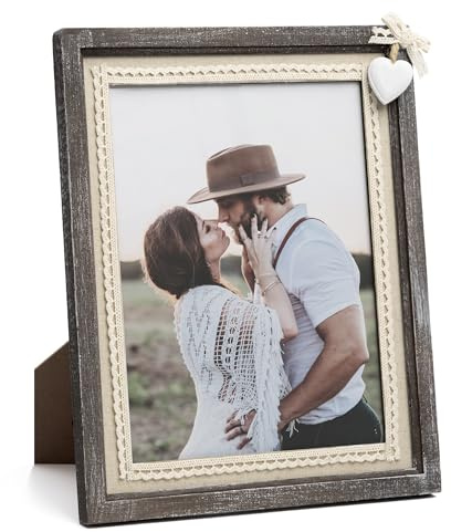 Afuly Fotoramar 8 x 10 bildramar trä för vägg vän familj bröllop födelsedagspresent shabby chic rustika ramar display skrivbord bord verklig klass med fästen vitt hjärta