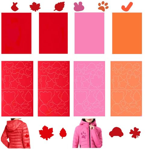 Firavggu 8 Blätter Daunenjacke Flicken Patches Selbstklebende Repair Patch Jacke Wasserdicht Rot Rosa Orange Reparatur Flicken Aufkleber Reparaturflicke für Steppjacke Daunenmantel Winterjacke