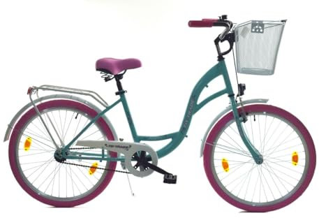 T&Y Trade 24 Zoll Kinder Mädchen City Fahrrad Mädchenfahrrad Bike Rad STVO Beleuchtung Reflex BLAU mit PINK 1 Gang Rücktritt