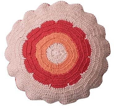 Creative Co-Op Häkelkissen aus Baumwoll-Slub mit gewelltem Rand, Rosa, Rot und Orange, Mehrfarbig
