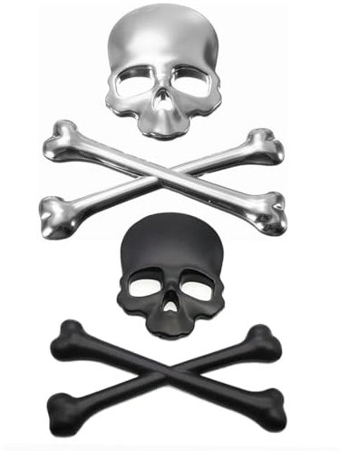 TNSRAY 3D Crâne Emblème de Voiture, 2 Pièces Tête de Mort Métal Os Croisés pour Voiture Moto Badge Autocollant Auto Decals Accessoires