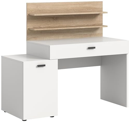 xonox.home Büro Match Schreibtisch Homeoffice Basteltisch weiß Nb. Abs.Eiche Sonoma Nb. ca.117x130x54cm