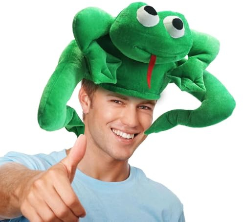 Chapeau de grenouille. Chapeau de fête fait main en forme de grenouille. Couvre-chef de costume de taille adulte.