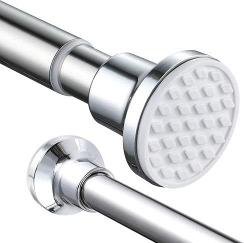 Extendable Shower Curtain Pole 130-201cm Stainless Steel Shower Curtain Rod Tension Rod Adjustable Telescopic Curtain Poles No Drilling Shower Curtain Rail for Bathroom Window Closet Kitchen Wardrobe