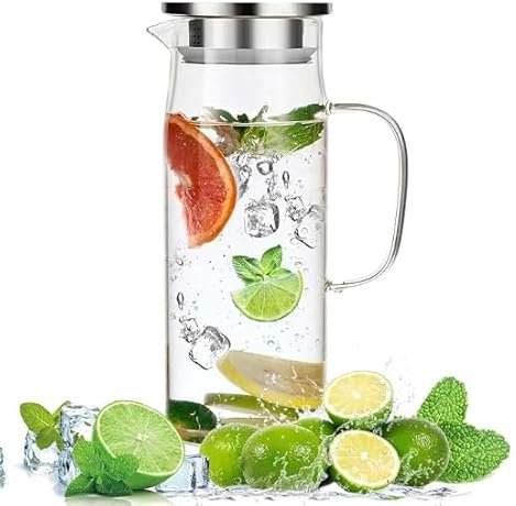 Hervidor de vidrio de 1,5 litros, botella de agua con tapa hermética de acero inoxidable, hervidor transparente resistente al calor, jarra de cristal con tapa,apto para agua fría, agua caliente y zumo