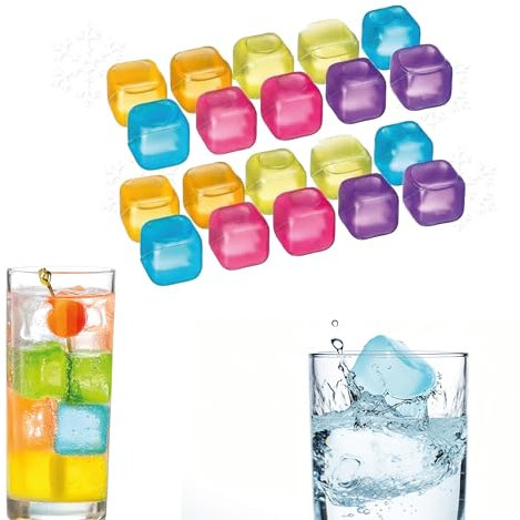 OLD DAVE 20 cubetti di ghiaccio riutilizzabili in fantastici colori, cubetti di ghiaccio per feste per rinfrescare le bevande (020 pezzi - cubi)