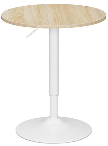 WOLTU Bartisch Stehtisch, höhenverstellbarer Tisch 70-91 cm, multifunktionaler Partytisch in Wohnzimmer Küche Balkon, Bistrotisch aus MDF Metall, Helle Eiche + Weiß, 60x60x91cm