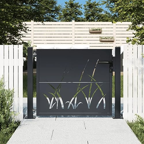 Hoodmeel Cancello Giardino Esterno, Cancelli in Ferro, Cancelletto Giardino, Cancelletto Pedonale, Cancello Giardino Antracite 105x80 cm in Acciaio Design Erba