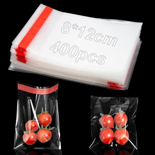 400pcs Clear Cellophane Bags Small Sealable Plastic Bag Self-Adhesive Transparent Cellophane Bags 8 x 12 cm OPP Flat for Biscuits Sweets Chocolate Jewellery Earrings