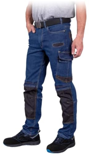 Generico Jeans da Lavoro Uomo Multitasche Stretch con Rinforzi Ginocchia – Pantaloni Resistenti REIS J303T – PW Store – Denim Comodo e Robusto (IT, Numero, 52, Regular, Regular, Blu)