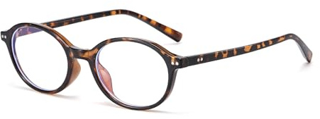LJCZKA Oval Blue Light Glasses for Women Men Vintage Oval Frame Glasses Nerd Y2K Anti Eye Satrain Eyeglasses Clear Lens for Computer Gaming (Leopard, 0.0, x)