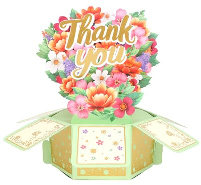 Carte Pop-Up de Remerciement, Carte de Vœux Colorée en 3D avec Fleurs Préservées et Enveloppe Idée Cadeau Amusante pour Maman Papa Infirmières Enseignants Amis Collègues