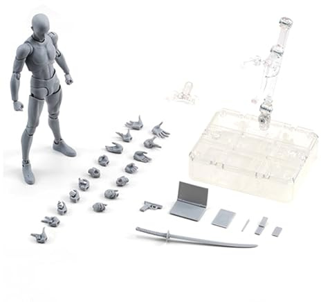 Generisch Mannequin articulé, figurine en bois, figurine avec articulations, pour dessin, manga et illustration, accessoires photo, décoration de bureau, gris