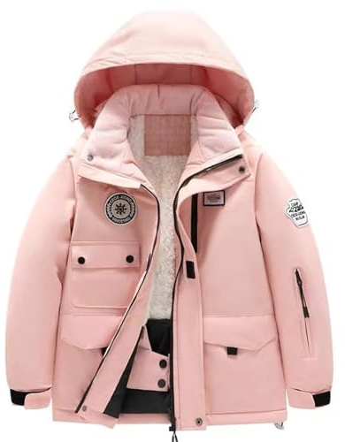 Momolaa 11-12 Years Girls Ski Jacket Waterproof Fleece Lined Snowboard Jacket Winter Warm Snow Windproof Jackets Removable Hood Ski Coat Hooded Windbreaker for Kids Pink Outerwears