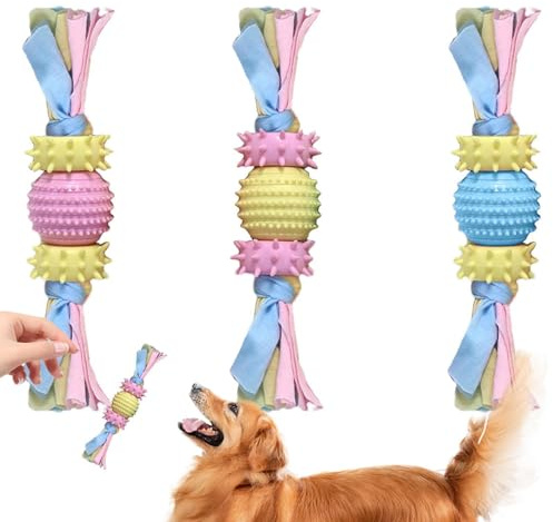 Valpbarnsleksaker,Valpleksaker för barnsjukdomar | 3 st valpstickor för | hundtugg | Återanvändbar boll med rep hundleksak, valpbitring, hundtandrengöringsleksak att lindra tristess