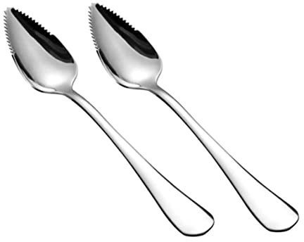 2 cucharas de pomelo de acero inoxidable plateado medio dentadas para cortador de postres de frutas