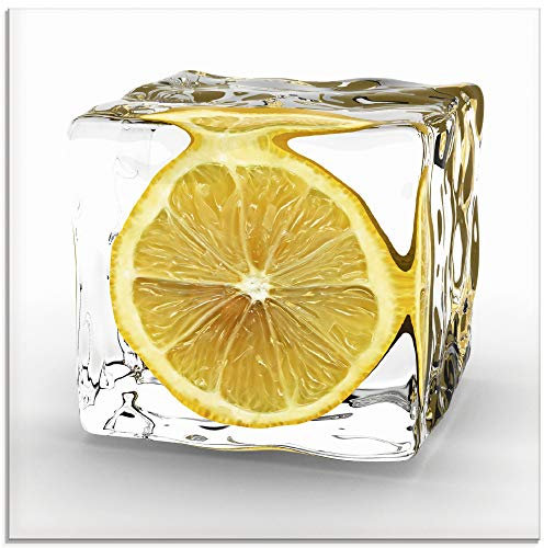 ARTland Wanddeko Glasbilder Wandbild Glas Bild einteilig Quadratisch Obst Früchte im Eiswürfel Cocktails Bar Sommer Zitrone T5XT