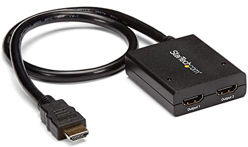 StarTech.com 4K HDMI Splitter 1 In 2 Out - 4K 30Hz HDMI 1.4 2 Port Video Splitter Box -with high speed HDMI cable, USB power cable - Black (ST122HD4KU)