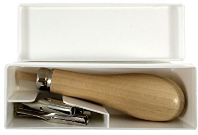 ABIG Lino Cutting Tools – Ideal for Relief Printmaking – 5 Assorted Cutting Nibs and Ergonomic Wooden Handle in Plastic Storage Box
