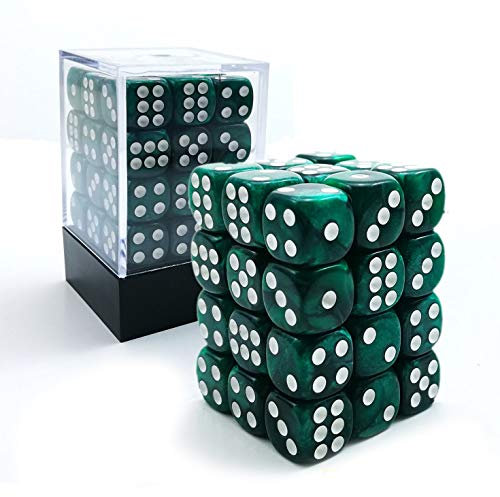 Bescon Würfel w6 12mm 36er Brick Box, 12mm Six Sided Die (36) Block of Dice, Marmor Pearl Green
