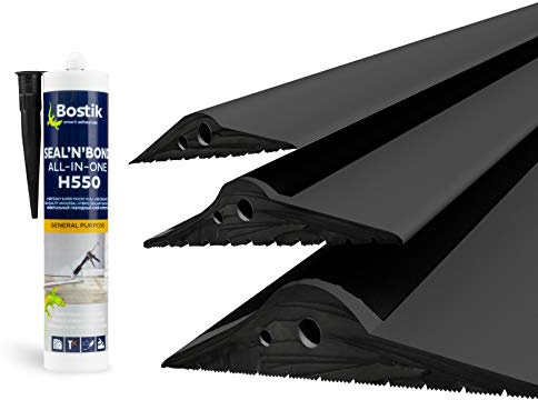 DQ-PP GARAGENTOR DICHTUNG – 6m – 15mm x 80mm – inkl. Montagekleber – schwarz – Bodenabdichtung aus EPDM – Gummidichtung – Garagendichtung – Gummischwelle – Türschwellendichtung Bodenplatte