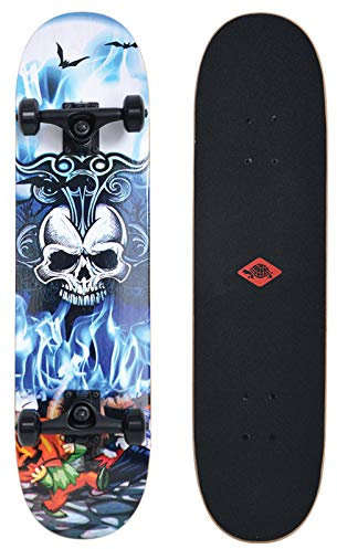 Schildkröt Skateboard Grinder 31, Premium Komplett-Board, konkave Deckform mit Doppel-Kick und Griptape, 9-lagiges Ahornholz, ABEC9 Kugellager, Design: Inferno, 510681