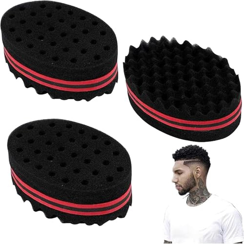 DXIA Förpackning med 3 hårborste, svampborste, frisörverktyg, magisk lockig svampborste två i en twist, för afro fläta stil twist lockar
