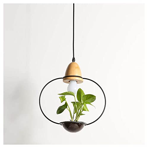 Metal Suspension E27 Suspension Moderne Lampe Plante Verte Pendante Lumière Lustre en fer forgé en bois restaurant café bar fleuriste balcon lustre en pot Suspension intérieure,C