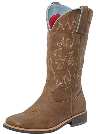 SheSole Women's Mid-Calf Square Toe Cowboy Boots with Embroidery