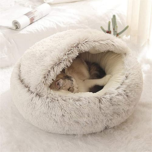 Rund kattbädd, bo, mjuk fluffig plysch, håla, grotta, med huva, säng för katt/liten hund, husdjurstält, sovsäng, vintervarm, halkfri, maskintvättbar premiumsäng, 40 cm, kaffe | 40CM, mjuk fluffig plysch, med huva, husdjurstält, sovsäng, vintervarm, halkfri, maskintvättbar premiumsäng