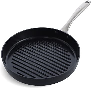 GreenPan Lima Midnight Hard Anodized Healthy Ceramic Non-Stick 28 cm Round Grill Pan, PFAS-Free, Induction Suitable, Oven Safe, Black
