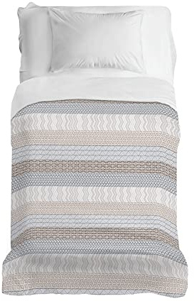 PENSIERI DELICATI Copriletto 170 x 280 cm, Telo Singolo 100% Cotone Pique, Ideale Come Telo Arredo, Coperta Salva Letto 1 Piazza, Fantasia Azteco Beige, 100% Made in Italy
