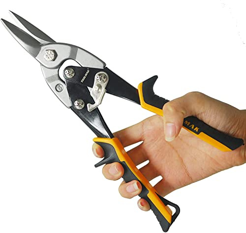 TOOLMAK Aviation Snips 10-inch Straight Cut,Chrome Vanadium Steel,Comfortable Grip,Suitable For Electrician Maintenance, Aluminum Cutting, Metal Cutter Tools