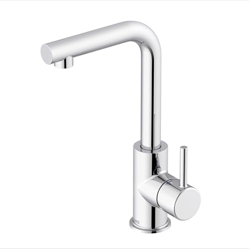 Lenz Badarmatur HOKU in Chrom – Hoher Auslauf mit 360° Schwenkfunktion – Waschtischarmatur mit EasyClean Pop-Up Ventil – Robuste & Pflegeleichte Oberfläche – Keramik-Kartusche – 46011802