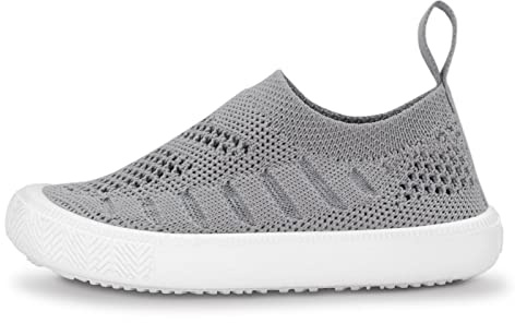 JAN & JUL Scarpe da ginnastica per bambini e bambine, leggere, traspiranti, in maglia, suola antiscivolo con cuscinetto d'aria, scarpe senza lacci, Breeze Knit Scarpe Grigio, 31 EU