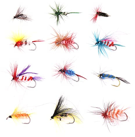 OriGlam Señuelos de pesca con mosca, señuelos de pesca de agua superior, señuelos de pesca con mosca, cebo para lubina, salmón, trucha, panfish crappie