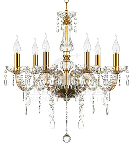 Ridgeyard Lámpara clásica de cristal Barroco Lámpara de techo Cristal K9 Iluminación LED Techo Luminaria,6 luces,oro