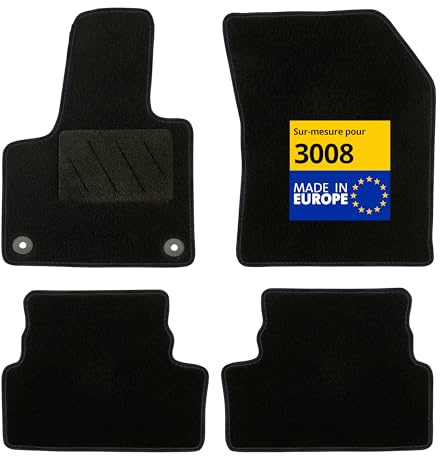 DBS - Alfombrillas para Coche - A Medida para 3008 - con Clips - Alfombrillas Antideslizantes para Coche - 4 Piezas