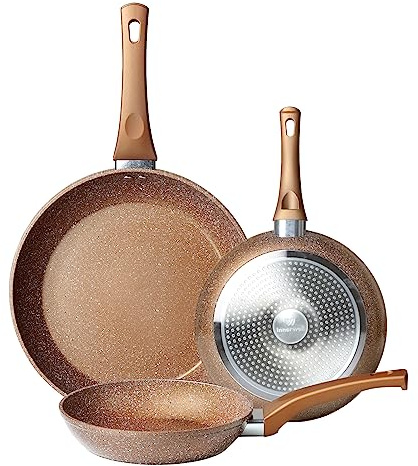 Innerwell Nonstick Frying Pan Set, Set of 3 Non Stick Frying Pans, Gold Granite Induction Cookware, 8inch&9.5inch&11inch Skillet Omelette Egg Frying Pan Set, kitchen Cooking Pan Set, PFOA&PFAS Free