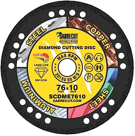 1 x SabreCut SCDME7610 76mm (3 inch) x 10mm Bore Vacuum Brazed Metal Cutting Angle Grinder Circular Saw Diamond Disc Blade