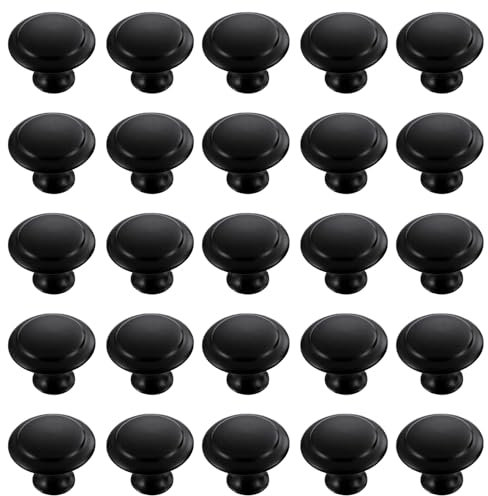 TRKETK 25 Pièces Boutons D'armoire Ronds, Boutons de Porte Noirs en Acier Inoxydable Bouton de Porte de Placard Boutons de Tiroir en Forme de Champignon Avec vis de Montage (30 mm)