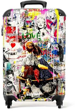 NoBoringSuitcases.com Handgepäck Koffer, Reisekoffer, Reisetasche mit Rollen, Trolley Handgepäck, Koffer Handgepäck, Trolley 55x40x20, Suitcase, Handgepäck 55x40x20 cm (Kunstcollage - Mehrfarbig)