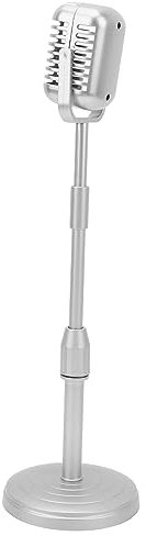 Tosuny Fake Microphone, Retro Microphone Props Model, Vintage Microphone Prop Liftable for Kids Party Favors, Vintage Decor, Lightweight Microphone Stage Table Decoration (Silver)