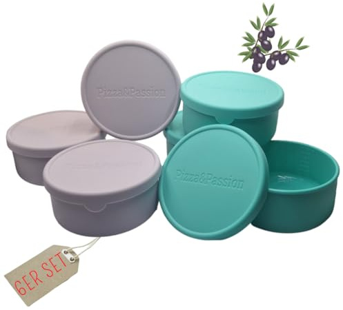 Pizza&Passion Pizzaballenbox mit Deckel - 6er Set Pizza Teigbox aus Silikon - Antihaft Silikon Pizzateig Box - Pizzateig - Gärbox, Pizza Box, Pizza Zubehör für Gärung, Lagerung