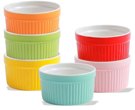 JDBlissful 6X Stampi per Soufflé, Soufflé Forme da Forno, Ciotole di Ceramica per Creme Brulee, Stampi per Forno 200 mL Ciascuno per Crème Brulée, Muffin, Dolci e Pasticceria